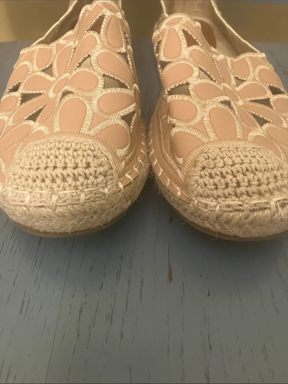 Womens Floral Cutout Espadrilles in Blush Pink